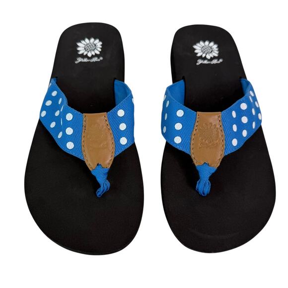Yellow Box Blue White Polka Dot Sandals Comfort Women's Size 10 Flip Flop - Picture 4 of 10